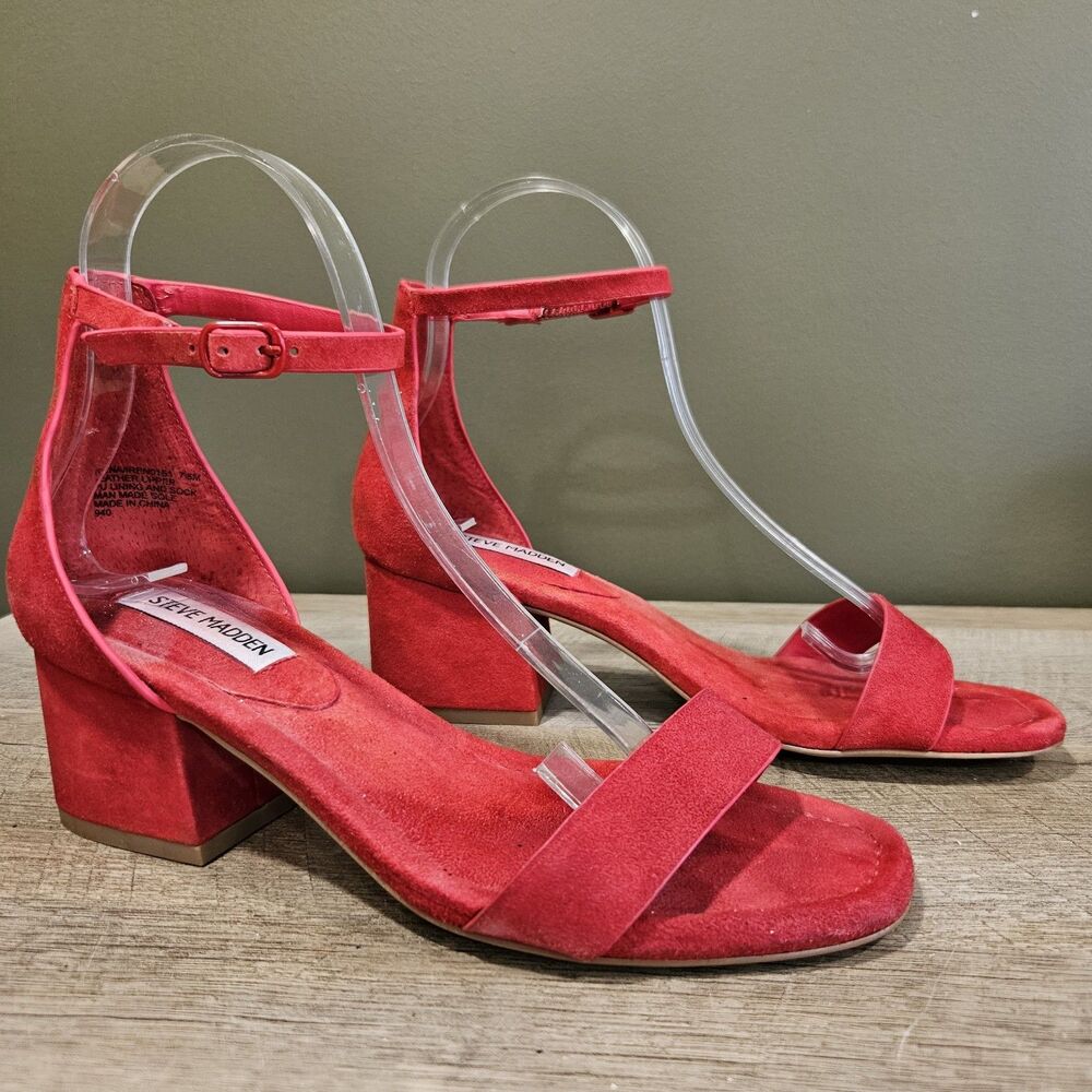 Steve Madden Irene Women's Size 7.5 Red Block Heel Dress Sandals